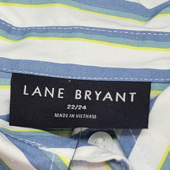 Lane Bryant Button Down Shirt Blue Green Striped Long Sleeve Plus Size 22/24 NEW - Picture 5 of 9